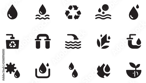Tableau sur toile Water drop and recycling icon set for concepts of water purity and environmental responsibility