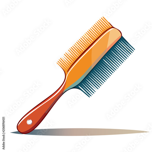 Flat illustration of a hair comb with orange handle and teal teeth
