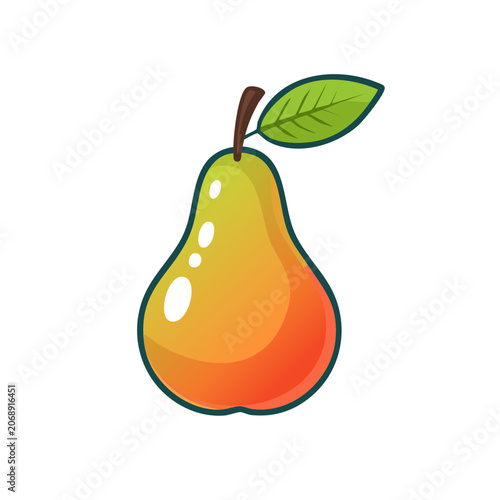 Flat illustration of a ripe pear with leaf