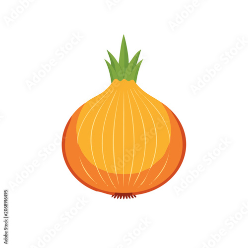 Flat illustration of an onion with green leaves