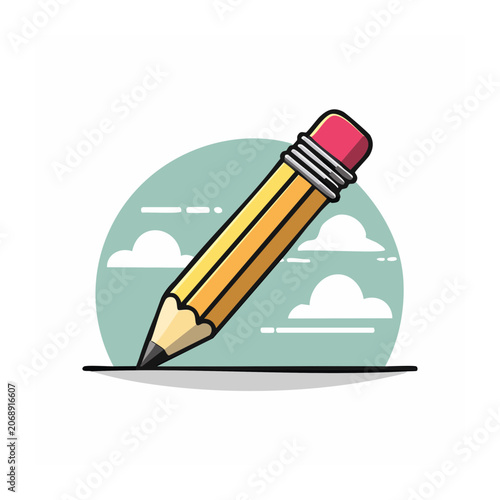 Illustration of a yellow pencil with pink eraser drawing a line