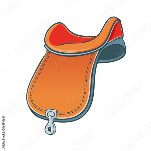 Orange and Red Flat Illustration of a Saddle