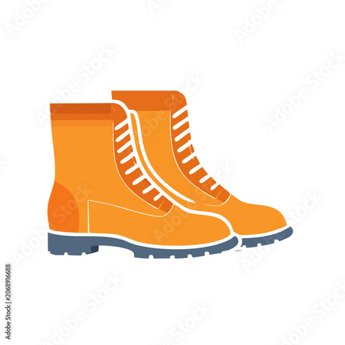 Orange Work Boots Flat Vector Illustration