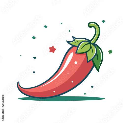 Red chili pepper with green leaf vector illustration