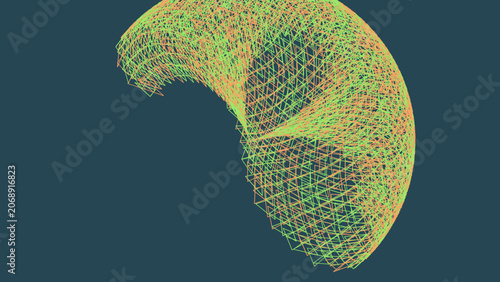 Wireframe 3D mesh model, geometric shape, neon grid, futuristic object, vector graphic