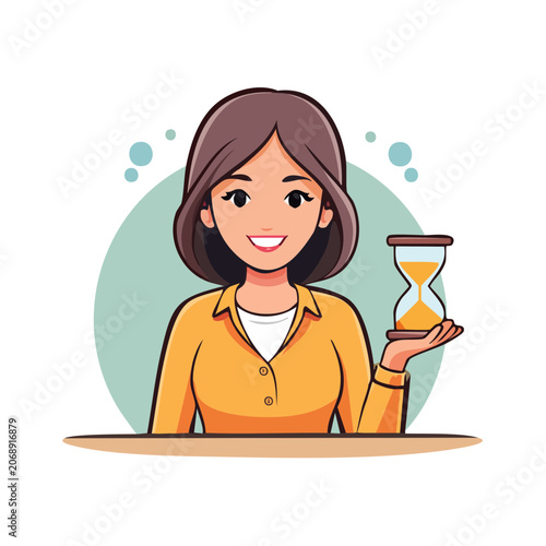 Woman holding hourglass vector illustration