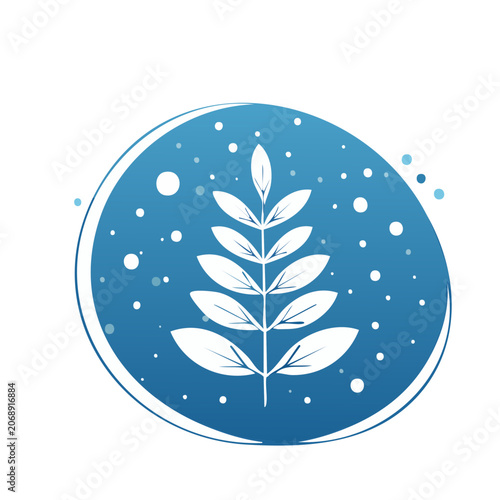 White leaf branch icon with blue snowflake background