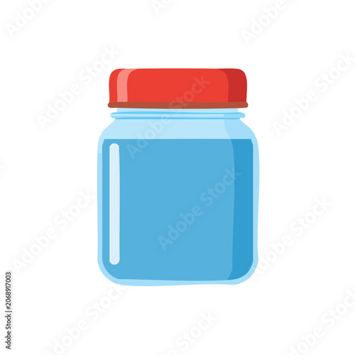 Blue glass jar with red lid, flat vector illustration