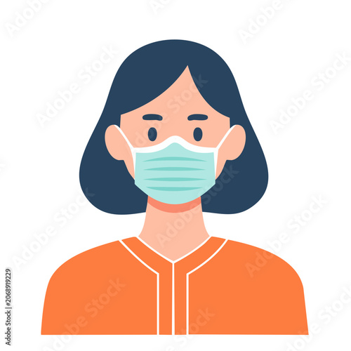 Flat illustration of woman wearing face mask