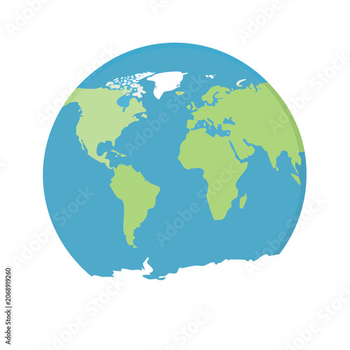 Flat vector world map globe illustration
