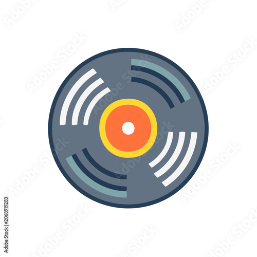 Flat vinyl record icon with grooves and label