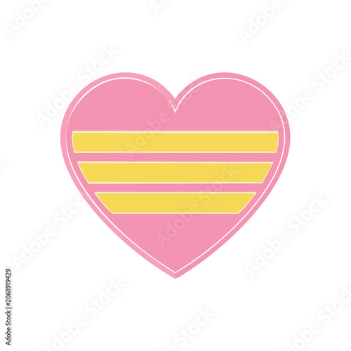 Pink heart with yellow stripes vector illustration