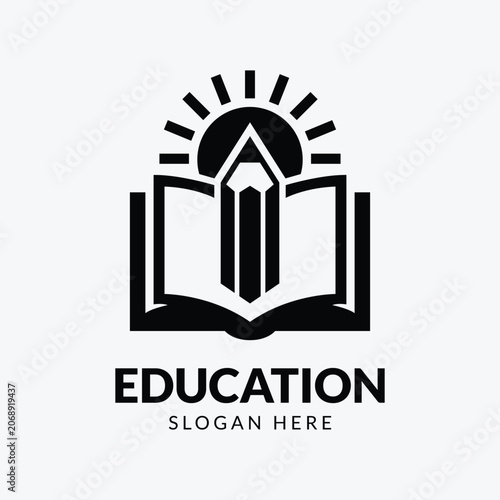 Innovative Education Logo with Open Book, Pencil, and Rising Sun