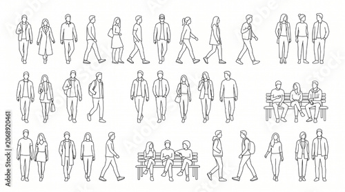 CAD People Outlines Vector Standing Walking Talking Human Figures for Architectural Design