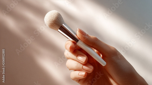 Close-Up of Female Hand Holding Makeup Brush in Soft Natural Light