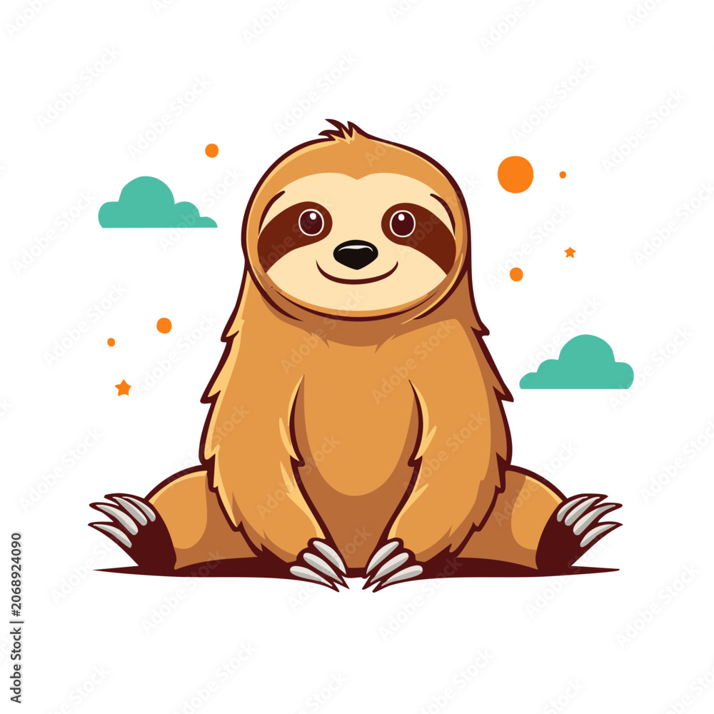 Obraz premium Cute cartoon sloth vector illustration