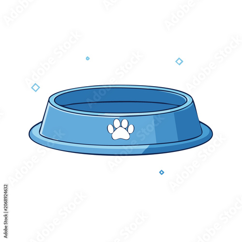 Blue Dog Bowl with Paw Print Vector Illustration