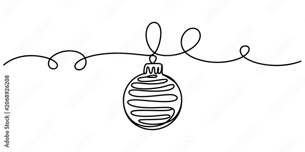 Fototapeta premium Continuous one line drawing of a christmas ornament ball