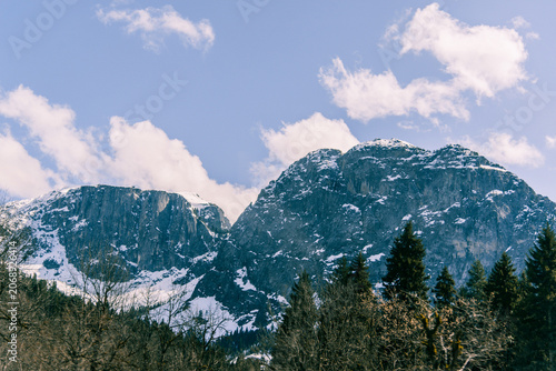 Canvas Print Mountain view from Lake Ritsa Abkhazia, snowy mount landscape in winter