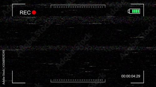 Retro VHS Camcorder Recording Screen with Glitch and Static Overlay Effect.