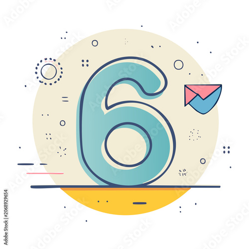 Number 6 with abstract elements and envelope icon