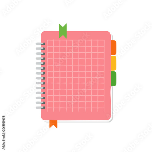 Pink spiral notebook with grid paper and color tabs
