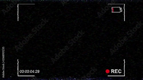 Vintage VHS Camcorder Recording Screen Overlay with Retro Static Noise Effect and Timecode.