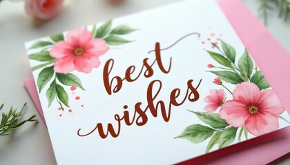 Elegant greeting card with pink floral border and best wishes text. Suitable for weddings, birthdays, and anniversaries. Watercolor style art.