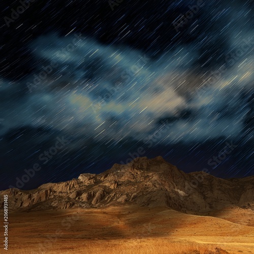 Starry Night Over Arid Landscape - A Celestial Dance Above the Earth.