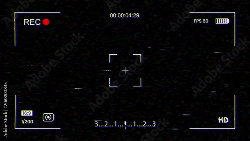 Authentic VHS Camcorder Recording Viewfinder Overlay with Static Glitch Effect.