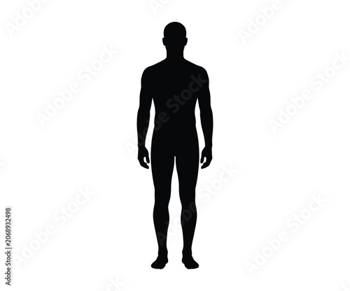 Black silhouette of a human figure standing on a white background