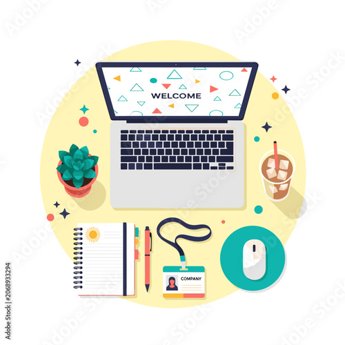 Summer Intern Office Onboarding Welcome Desk Flat Vector Illustration