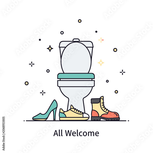 Inclusive All-Gender Restroom Sign Flat Vector Illustration