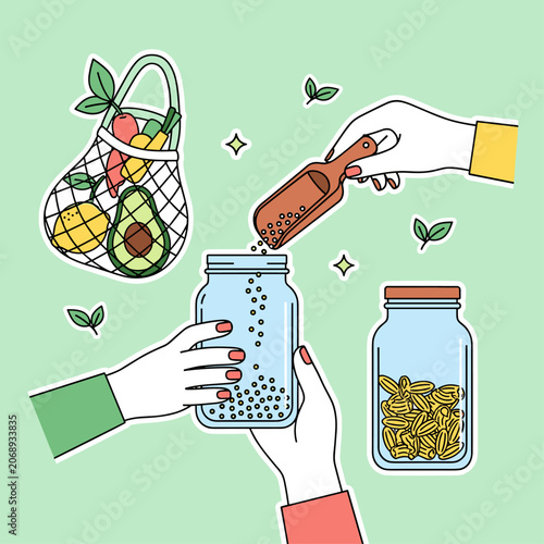 Flat Vector Zero Waste Bulk Shopping Illustration