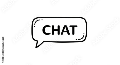 Minimalist Chat Speech Bubble Icon with Hand Drawn Text on White Background.