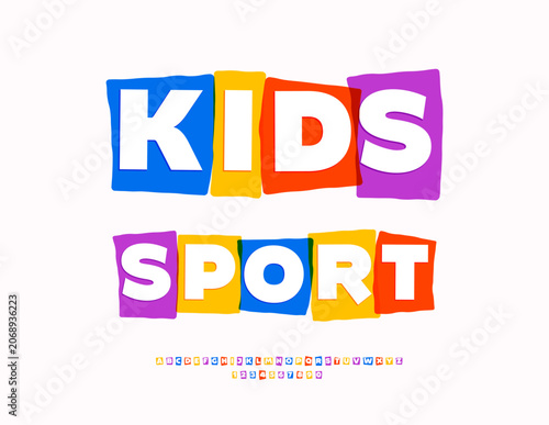 Vector Creative icon Kids Sport. Children Colorful Font. Bright Unique Alphabet Letters and Numbers set.