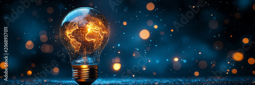 A glowing Earth light bulb