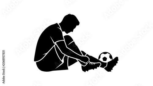 Soccer player tying shoe silhouette illustration