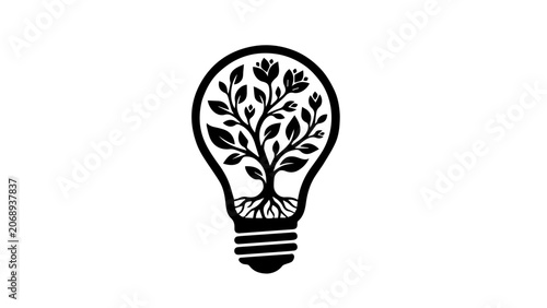 Light bulb with tree growth silhouette illustration
