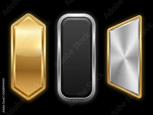 Ornate metallic shield plate reflecting light on dark background in sharp macro studio focus for premium gaming achievement branding