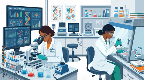 Medical researchers working in modern laboratory with scientific equipment