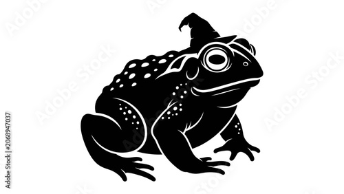 Obraz na plátně Mystical Amphibian: A black silhouette of a frog wearing a pointed wizard's hat, exuding an aura of enchantment and folklore, presented in a stark, graphic style
