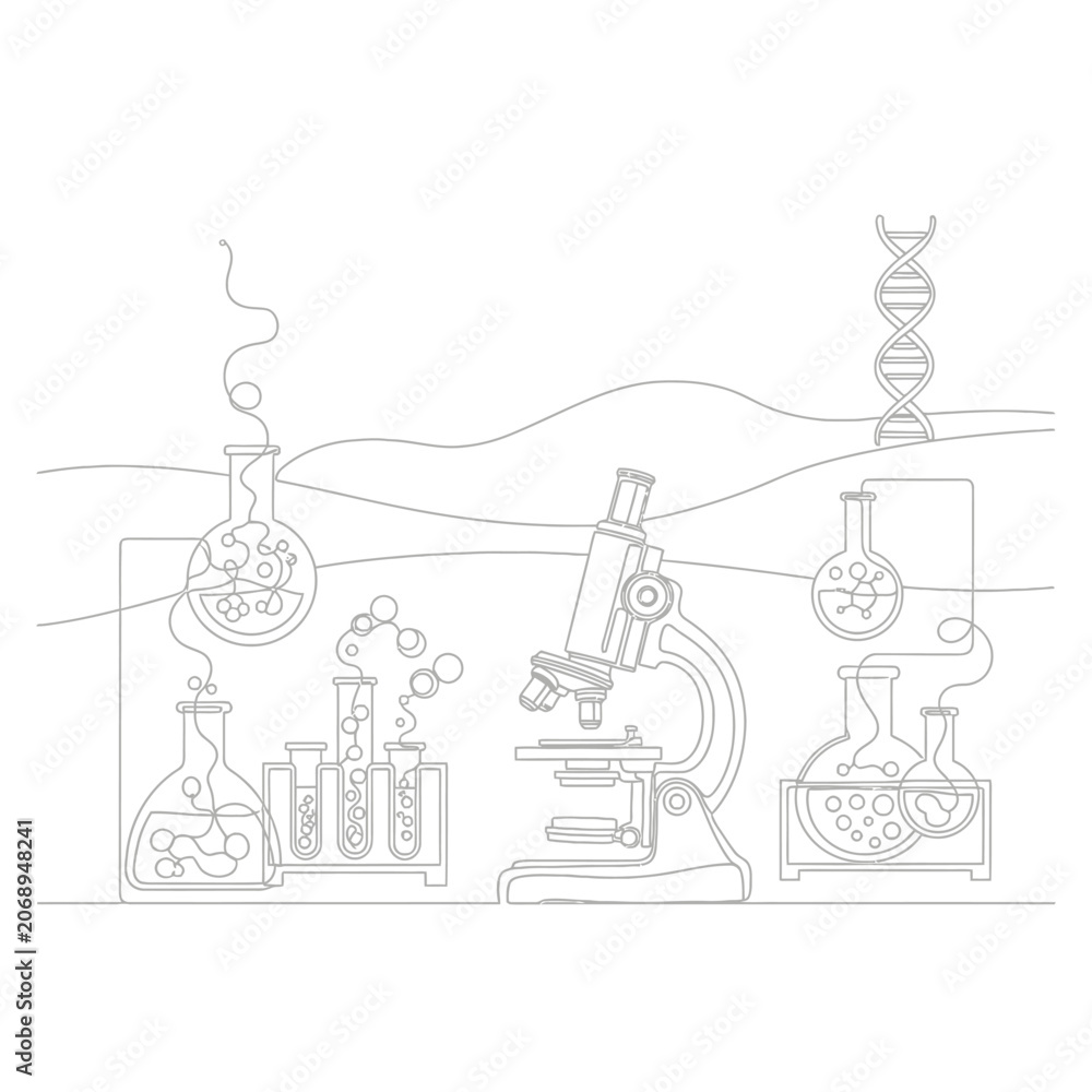 Fototapeta premium Continuous line laboratory research illustration