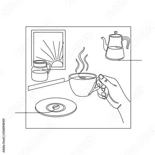 Continuous line art illustration of coffee concept