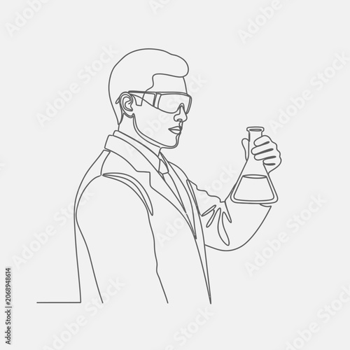 Continuous Line Drawing of a Scientist with Lab Flask