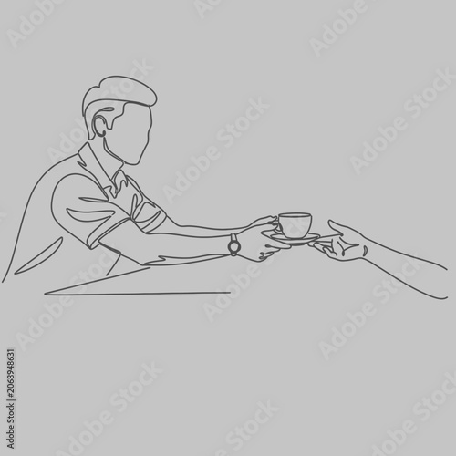 Continuous line drawing of a person serving coffee