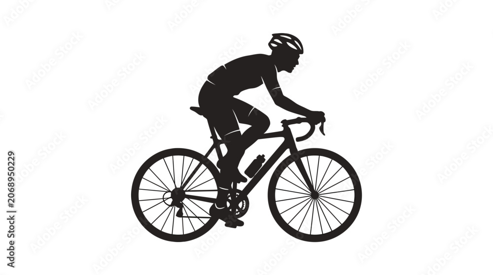 Fototapeta premium Silhouette of Cyclist on Road Bike, Black and White, Isolated