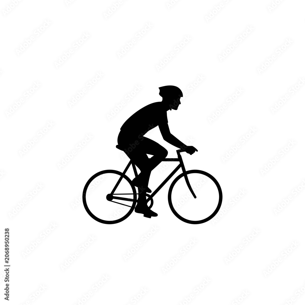 Obraz premium Silhouette of Cyclist Riding Bike Isolated on White