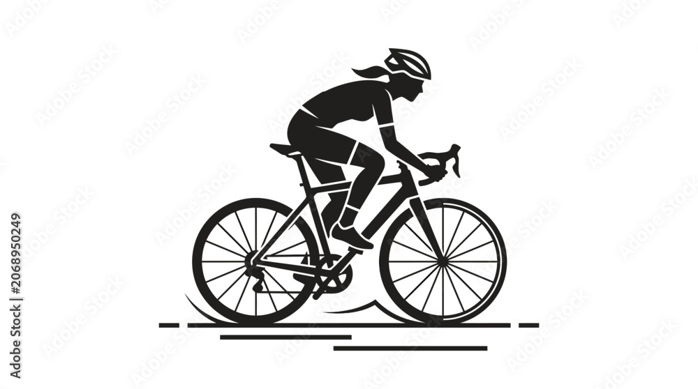 Naklejka premium Silhouette of Female Cyclist on Bicycle, Isolated