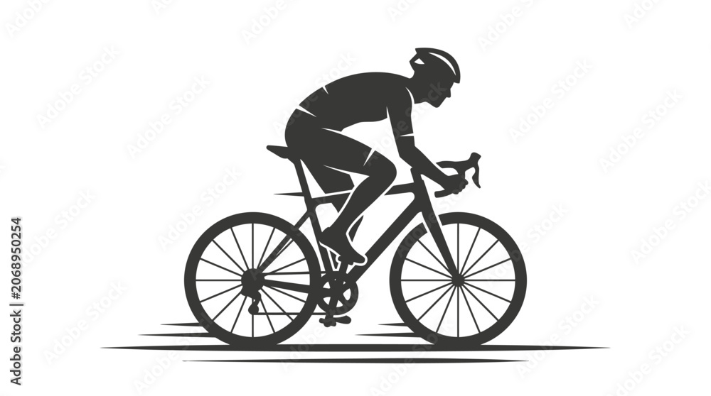 Obraz premium Silhouette of Cyclist Riding Bike on White Background